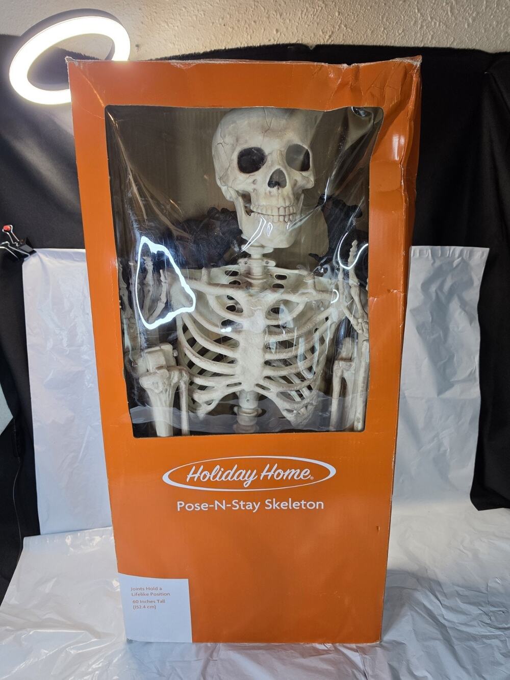 Halloween Pose-n-Stay Skeleton 60" Tall 5FT Decoration w Original Box & Two RATS